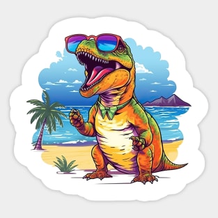 T rex on the beach Sticker